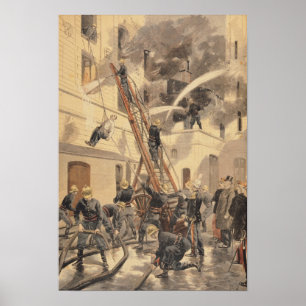 Felix Faure met brandweermannen Poster