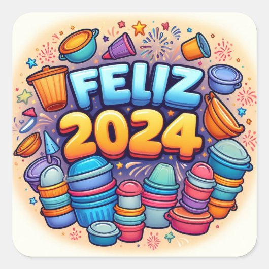 Feliz 2024! vierkante sticker (Voorkant)