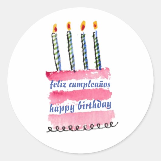 feliz cumpleaños con pastel y velas ronde sticker (Voorkant)