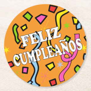 Feliz Cumpleanos Happy Birthday in het Spaans Ronde Kartonnen Onderzetter