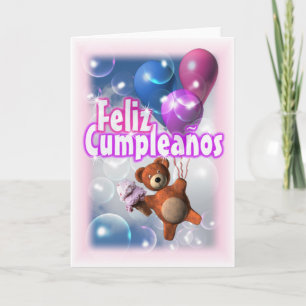 Feliz Cumpleanos Happy Birthday Teddy Bear Balloon Kaart