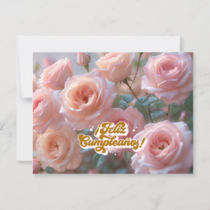 Feliz Cumpleanos in het Spaans Roze Rozen Verjaard Briefkaart