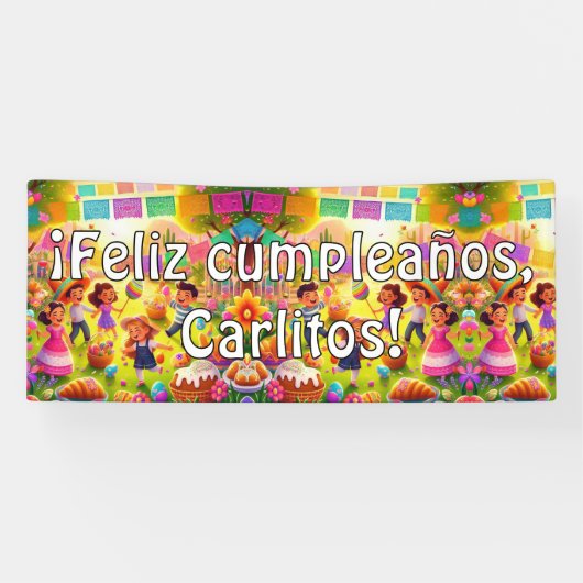  ¡Feliz cumpleaños! Mexican Fiesta Spandoek (Horizontaal)