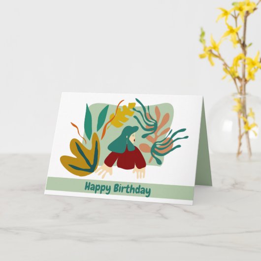 Feliz cumpleaños mujer con hojas matisse. kaart (Gele Bloem)