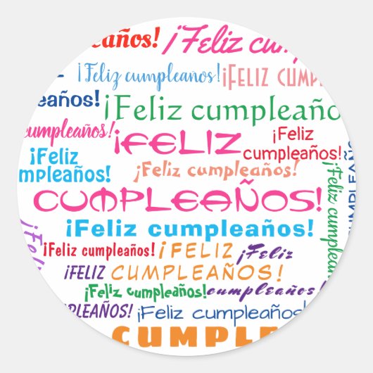 Feliz Cumpleaños Spain Happy Birthday Word Cloud Ronde Sticker (Voorkant)