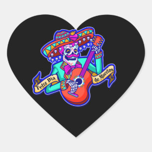 Feliz Dia DE Muertos met het Spelen van het Skelet Hart Sticker