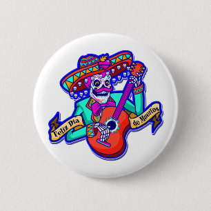 Feliz Dia De Muertos met Skeleton-gitaar Ronde Button 5,7 Cm
