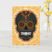 Feliz Muertos - carte faite sur commande de crâne (Fleur jaune)