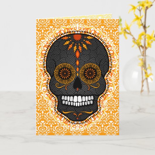 Feliz Muertos - carte faite sur commande de crâne (Fleur jaune)