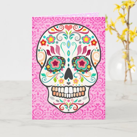 Feliz Muertos - carte faite sur commande de crâne (Fleur jaune)