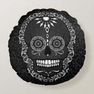 Feliz Muertos - coussin rond de crânes de fête d