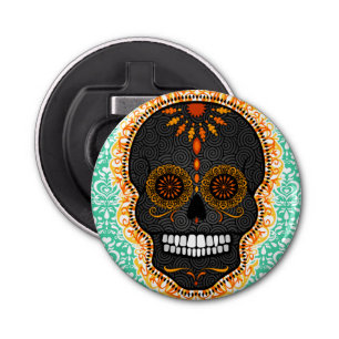 Feliz Muertos - Festive Sugar Skull Button Flesopener