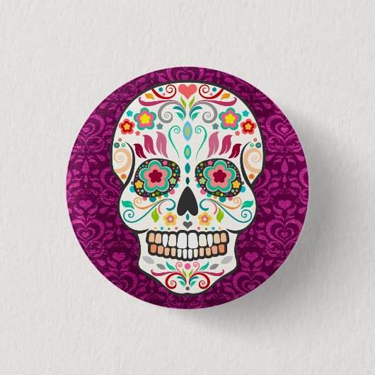 Feliz Muertos - Happy Sugar Skull Button Pin (Voorkant)