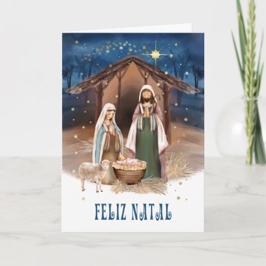 Feliz Natal. Carte de la crèche en portugais (Devant)