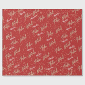 Feliz Natal Golden Script Custom Name Red Gift Cadeaupapier (Vlak)