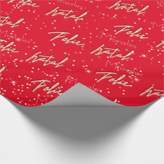 Feliz Natal Gouden Script Aangepaste naam Bright R Cadeaupapier (Hoek)