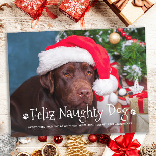 Feliz Naughty Dog Funny Persoonlijke foto van Pet Feestdagenkaart