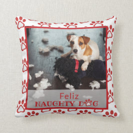 Feliz Naughty Dog Red Paw Print Pet Photo Pillow Kussen