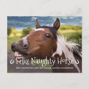 Feliz Naughty Horse Funny Persoonlijke foto Feestdagenkaart
