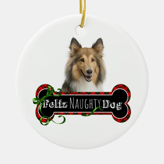 Feliz Naughty Sheltie Keramisch Ornament (Voorkant)
