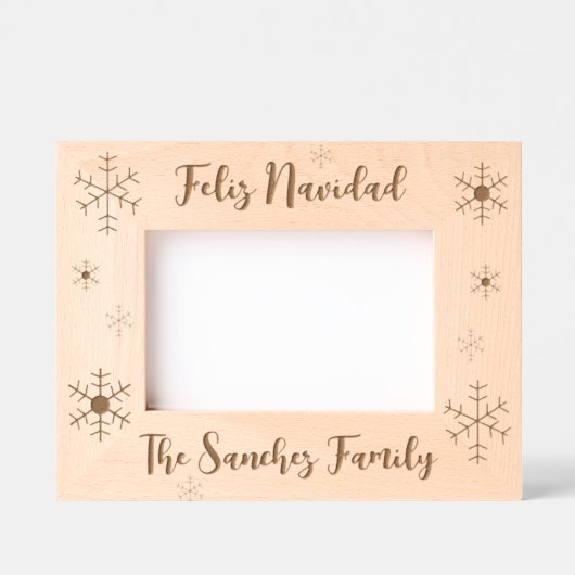 Feliz Navidad & aangepaste familienaam & sneeuwvlo Gegraveerde Lijstjes (Voorkant)