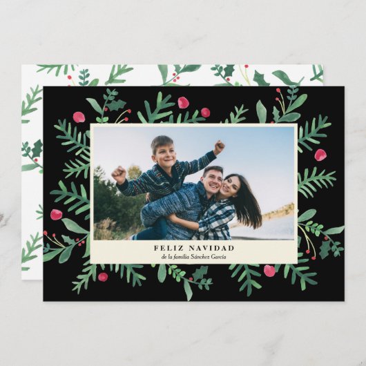 Feliz Navidad Acuarela | Tarjeta DE Navidad Feestdagenkaart (Voorkant / Achterkant)