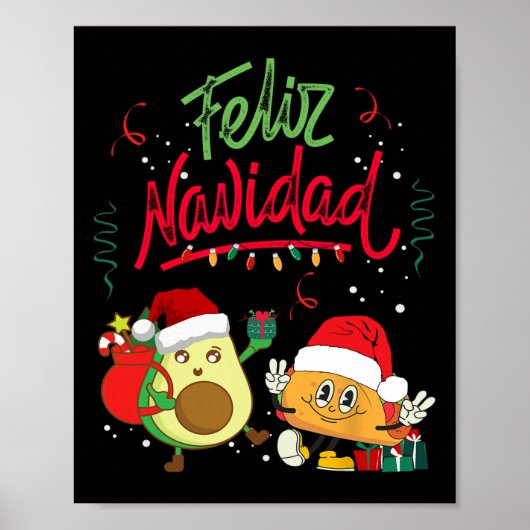Feliz Navidad Avocado Tacos Mexicaanse kerstMannen Poster (Voorkant)
