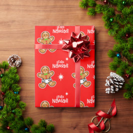 ¡Feliz Navidad! Baby Gingerbread op rood - Bewerkb Cadeaupapier