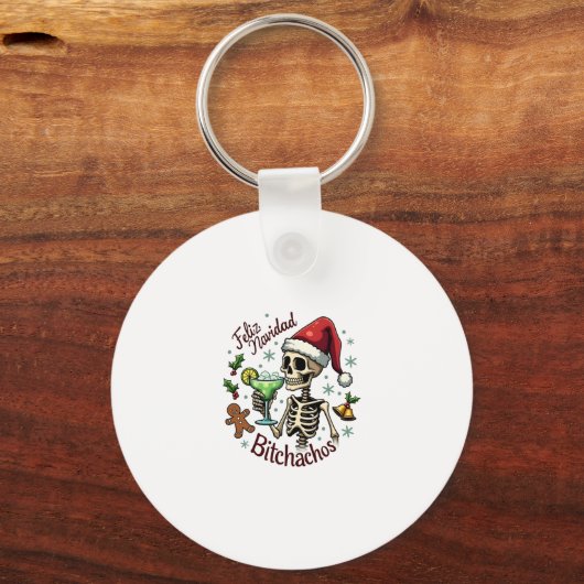 Feliz Navidad Bitchachos Funny Skull Spanish Merry Sleutelhanger (Voorkant)