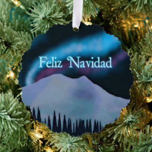 Feliz Navidad - Blue Aurora Ornament Kaart