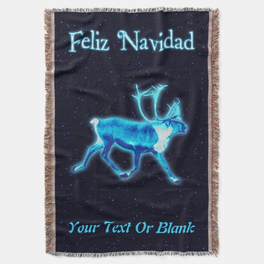 Feliz Navidad - Blue Cariou (rendier) Deken (Voorkant Verticaal)