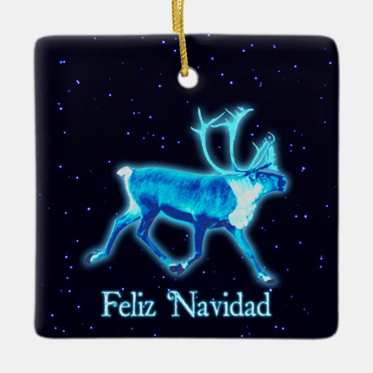 Feliz Navidad - Blue Cariou (rendier) Keramisch Ornament (Voorkant)