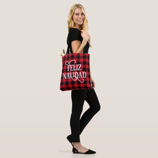 Feliz Navidad Buffalo Plaid Draagtas (Op model)