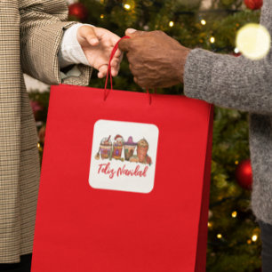 Feliz Navidad Cactus Kerstkoffie Drink Vierkante Sticker