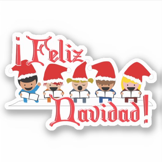 Feliz Navidad Caroling Kinderen Kerstmis Sticker (Voorkant)