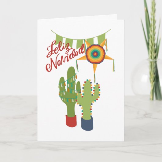 Feliz Navidad carte de vacances avec cactus décoré (Devant)