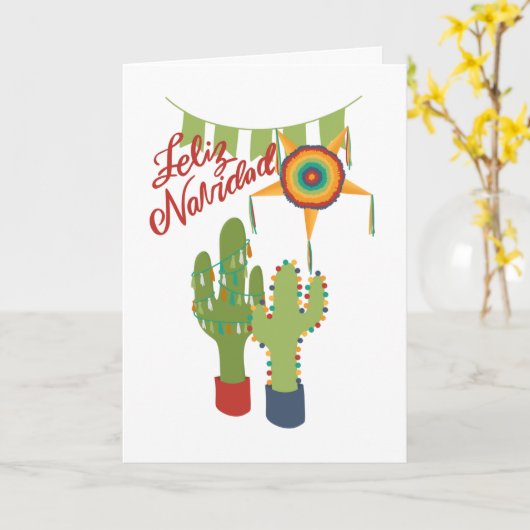 Feliz Navidad carte de vacances avec cactus décoré (Fleur jaune)