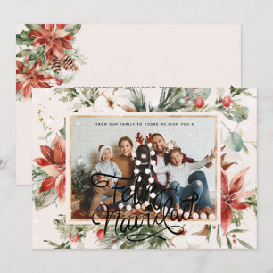 Feliz Navidad Carte de vœux photo au poinsettia