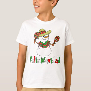 Feliz Navidad Cartoon Snowman Sombrero Maracas T-shirt