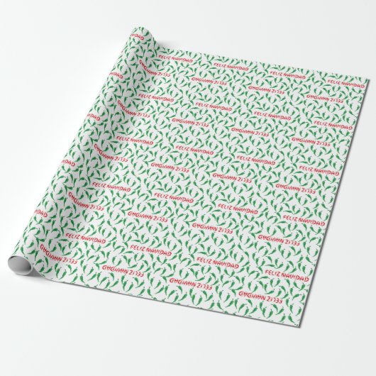 Feliz Navidad Chili Pepper Pattern Cadeaupapier (Uitgerold)