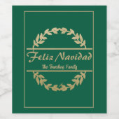 Feliz Navidad Christmas Golden & Green Wijn Etiket (Enkel label)