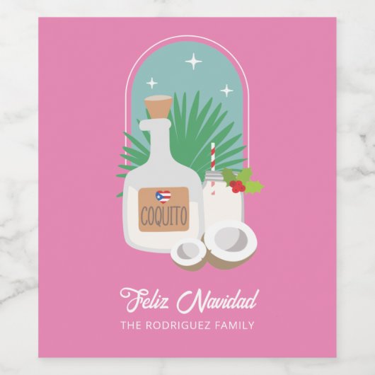 Feliz Navidad Coquito Food and Beverage Label Set Wijn Etiket (Enkel label)