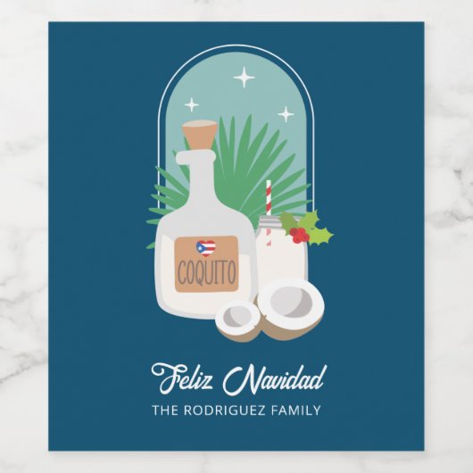 Feliz Navidad Coquito Food and Beverage Label Set Wijn Etiket (Enkel label)