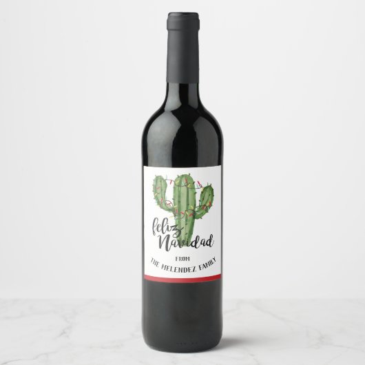 Feliz Navidad Custom Christmas Bottle Label Wijn Etiket (Voorkant)