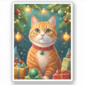 Feliz navidad de mi hermoso gato naranja sticker (Voorkant)