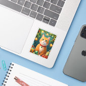 Feliz navidad de mi hermoso gato naranja sticker (Laptop met iPhone)