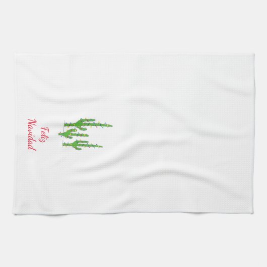 Feliz Navidad Desert Zuidwest Kerstcactus Theedoek (Horizontaal)