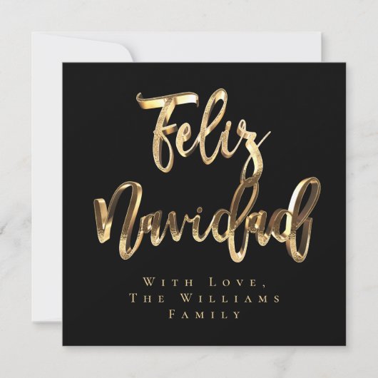 Feliz Navidad Elegant Black en Gold Script Chic Feestdagenkaart (Voorkant)