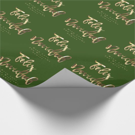 Feliz Navidad Elegant Groen en Goud Script Cadeaupapier (Hoek)