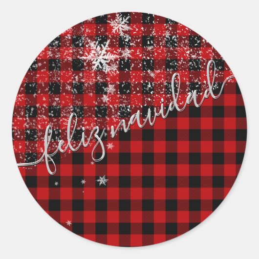 Feliz Navidad En Escritura Manuscrita Nevando Ronde Sticker (Voorkant)